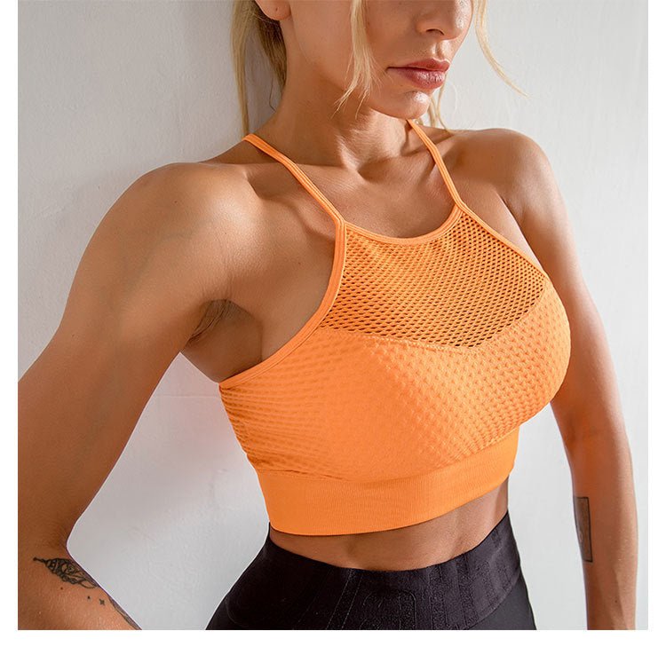 Seamless Mesh Hollow Back Sports Bra - Stregactive